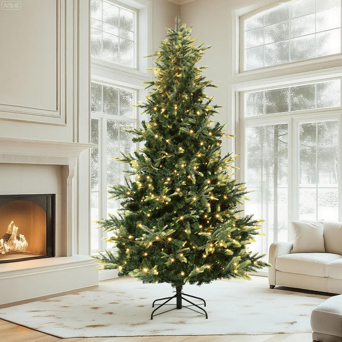 GarveeHome 9 FT Artificial Pre-lit Christmas Tree, Green PVC&PE Full Christmas Tree with 700 Warm White Lights for Home, Office, and Xmas Party Décor, Includes Stand