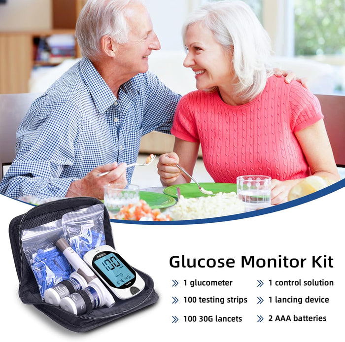 Metene TD-4116 Blood Glucose Monitor Kit, 100 Glucometer Strips, 100 Lancets, 1 Blood Sugar Monitor, Blood Sugar Test Kit with Control Solution, Lancing Device, No Coding, Large Display