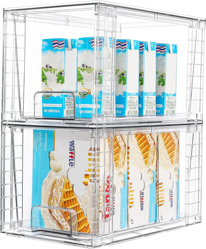 Vtopmart 4Pack Large Stackable Kitchen Pantry Storage Drawers, Clear Organizer Bins with Handles, Acrylic Drawer Organizers for Kitchen Pantry, Bathroom Undersink, Cabinet Organization and Storage