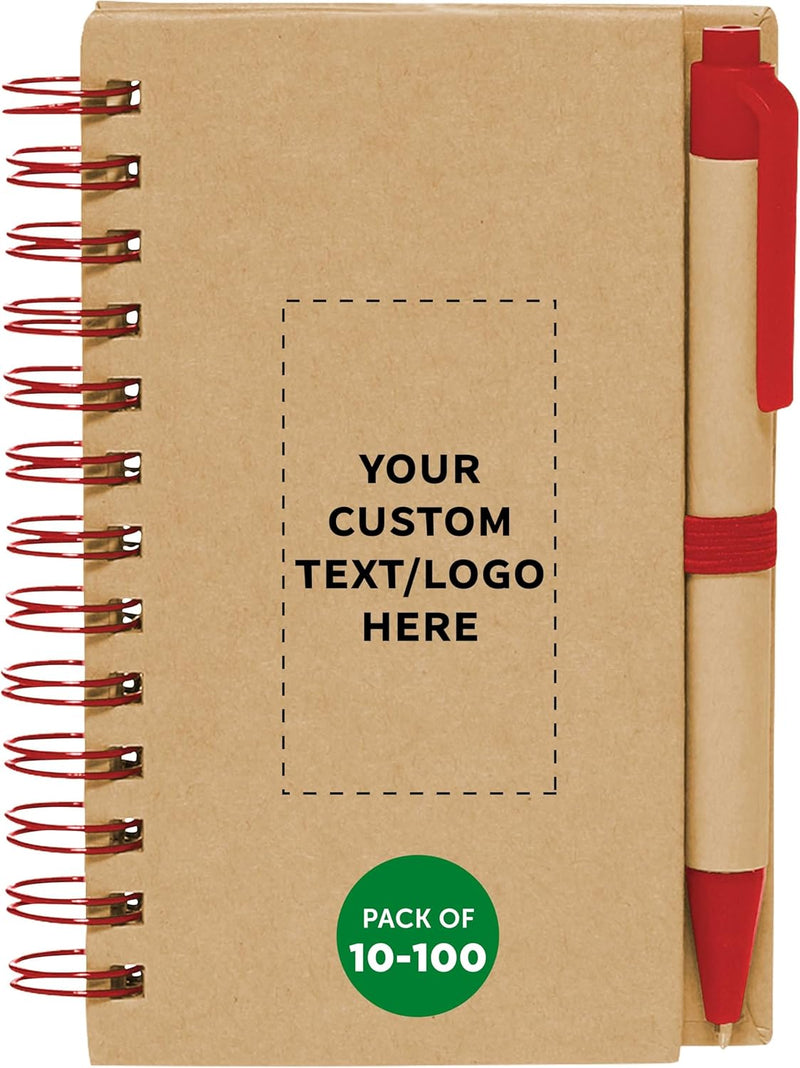Custom Mini Spiral Notebooks with Black Ink Pens Set of 100, Personalized Bulk Pack - Perfect for School, Office, Business, Home - Black