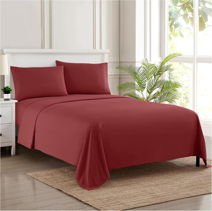 Full Size Sheet Sets - Breathable Luxury Sheets with Full Elastic & Secure Corner Straps Built In - 1800 Supreme Collection Extra Soft Deep Pocket Bedding Set, Sheet Set, Full, Red