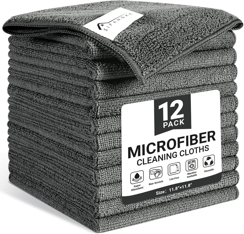 Microfiber Cleaning Cloth, 12 Pack Blue Cleaning Rags for Housekeeping, Reusable Microfiber Towels for Car, Kitchen, Bathroom and Household Cleaning Supplies, 11.8"X11.8"