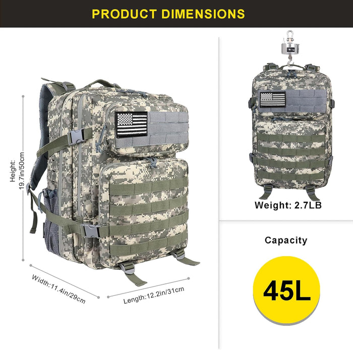 Zavothy 45L Military Tactical Backpack for Men and Women Army 3 Day Assault Pack Bag Large Rucksack with Molle System