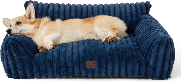 Bedsure Cute Cat Couch for Pets - Fluffy Cat beds with Premium Soft Corduroy Fleece, Fuzzy Cats beds for Indoor Cats with Removable Washable Cover, Supportive Pet Sofa, 24inch, Cream