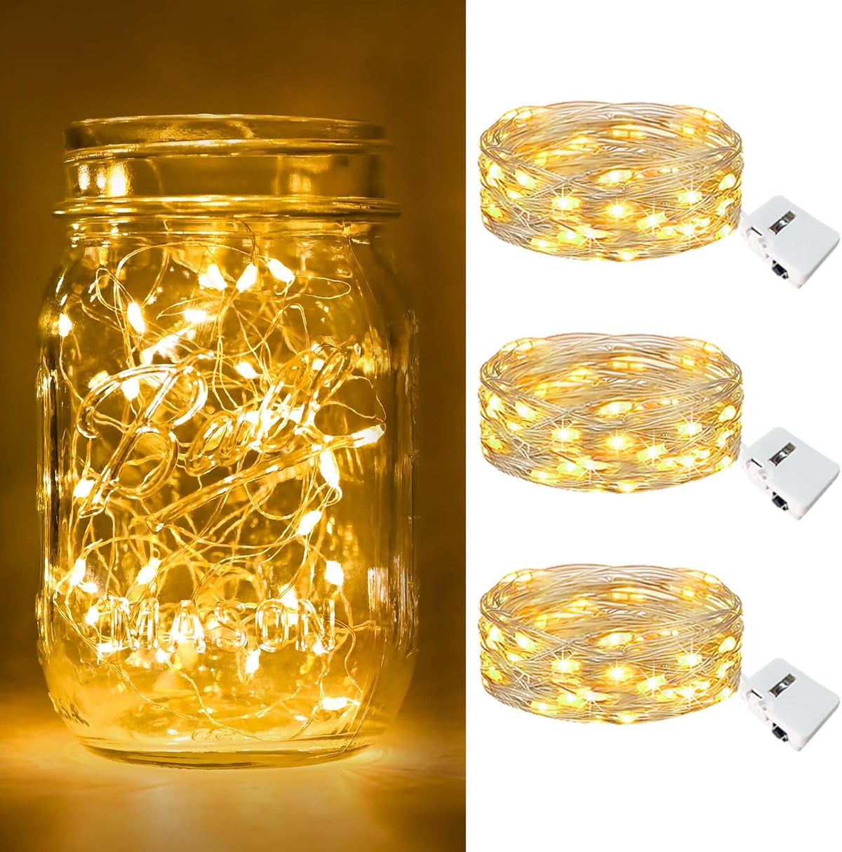 btfarm 30 Pack Fairy Lights Battery Operated [3 Modes], 7ft 20 Led Twinkle Lights String Lights Waterproof Bulk Small Mini Silver Wire for Christmas Mason Jars Wedding Table Centerpiece, Warm White