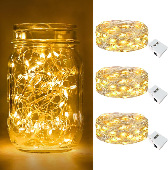 btfarm 30 Pack Fairy Lights Battery Operated [3 Modes], 7ft 20 Led Twinkle Lights String Lights Waterproof Bulk Small Mini Silver Wire for Christmas Mason Jars Wedding Table Centerpiece, Warm White