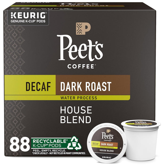 Peet's Coffee, Dark Roast Decaf Keurig K-Cup Pods - Decaf House Blend 60 Count (6 Boxes of 10 K-Cup Pods)
