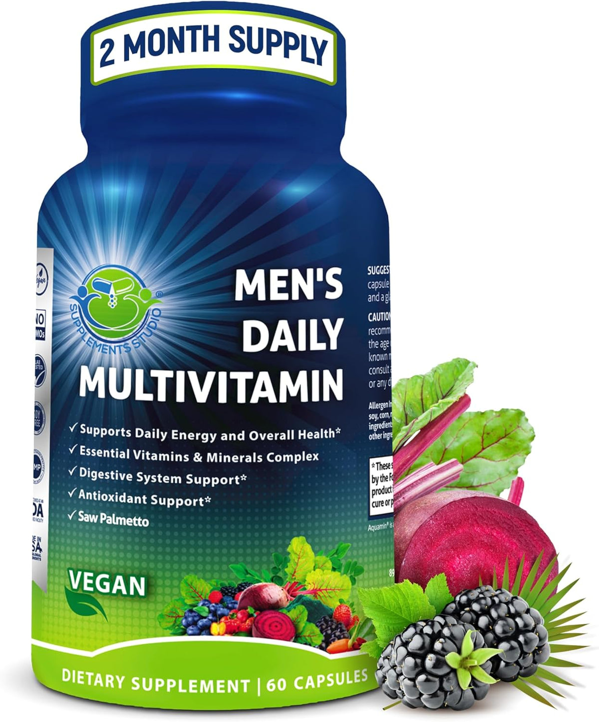 Vegan Whole Food Daily Multivitamin Without Iron, Methylated Multivitamin for Women and Men, Made with Fruits & Vegetables, B-Complex, Probiotics, Enzymes, CoQ10, Omegas, Turmeric, Non-GMO, 90 Count