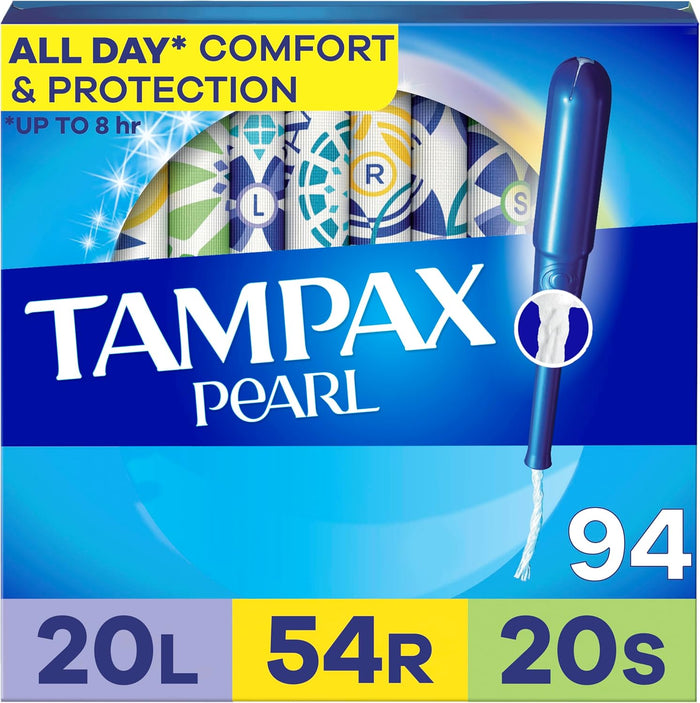 Tampax Pearl Tampons Multipack, with LeakGuard Braid, Light/Regular/Super Absorbency, Unscented, 47 Count