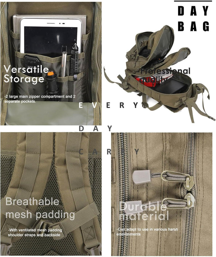 Small Tactical Backpack Military Daypack - 30L Backpack for Men Molle Assault Pack Bug Out Bag for Hiking Camping Travel Army Hunting Rucksack Trekking (Green)