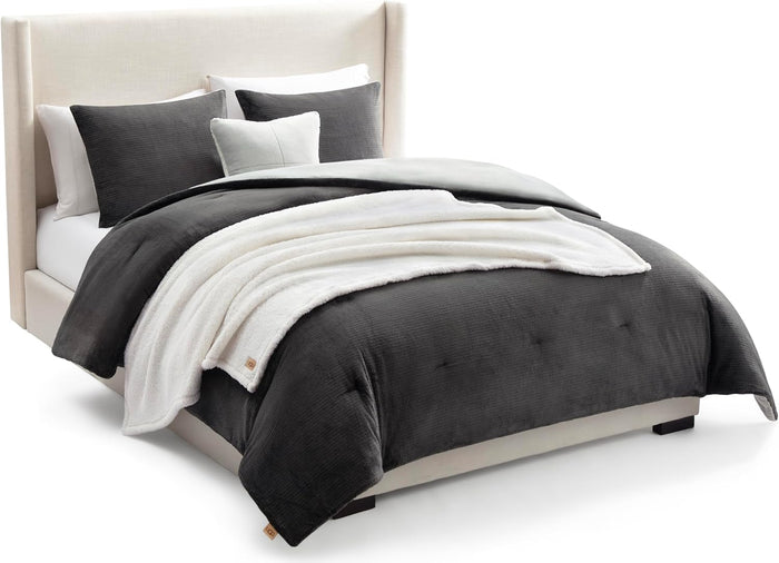 UGG Full/Queen Comforter Set 5 Piece Bed in a Bag with Throw Blanket, Decorative Pillow, Shams, Reversible Hypoallergenic Washable Luxury Warm Fluffy Bedding Set, Navy Blue (Remina)