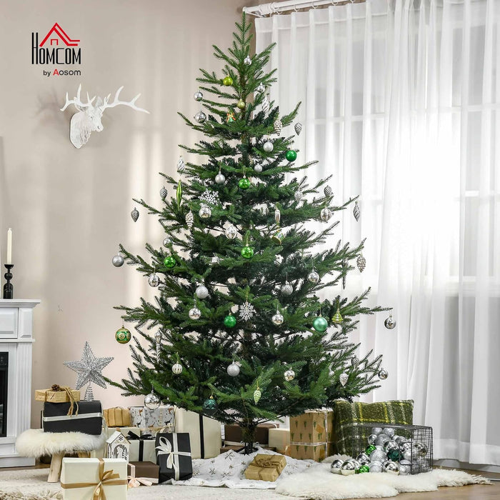 HOMCOM 7.5 Foot Artificial Christmas Tree, Pine Hinged Xmas Tree with 1218 Realistic Branches, Steel Base, Auto Open, Green