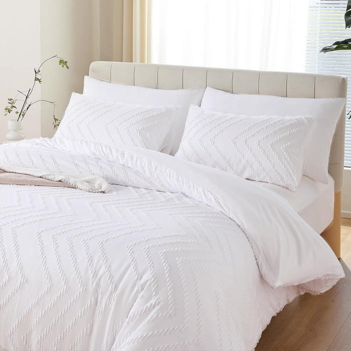 YIRDDEO Pink Queen Size Comforter Set 3Pcs - Boho Chevron Blush Farmhouse Bedding, Vertical Tufted Lightweight Neutral Bed Set (1 Comforter, 2 Pillowcases)