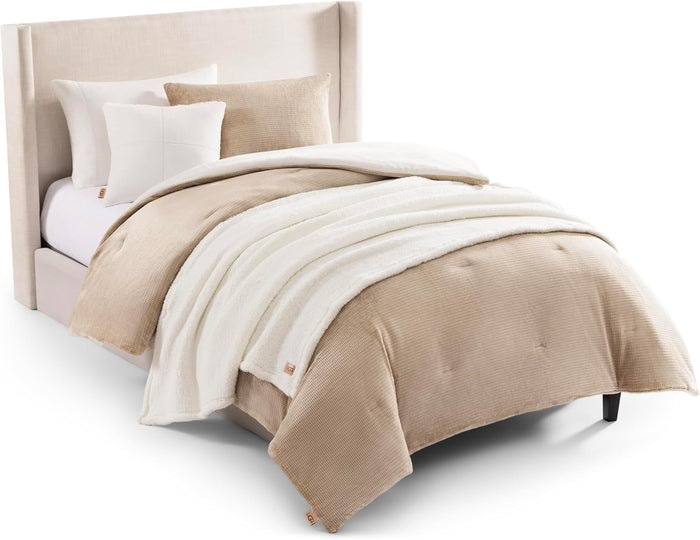 UGG Full/Queen Comforter Set 5 Piece Bed in a Bag with Throw Blanket, Decorative Pillow, Shams, Reversible Hypoallergenic Washable Luxury Warm Fluffy Bedding Set, Navy Blue (Remina)