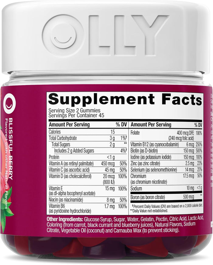 Olly Women's Multivitamin Gummy, B Vitamins, Vitamin A, C, D & E, Supports a Healthy Immune System, Bone Health & Fills Nutritional Gaps -  Berry, 90 Count