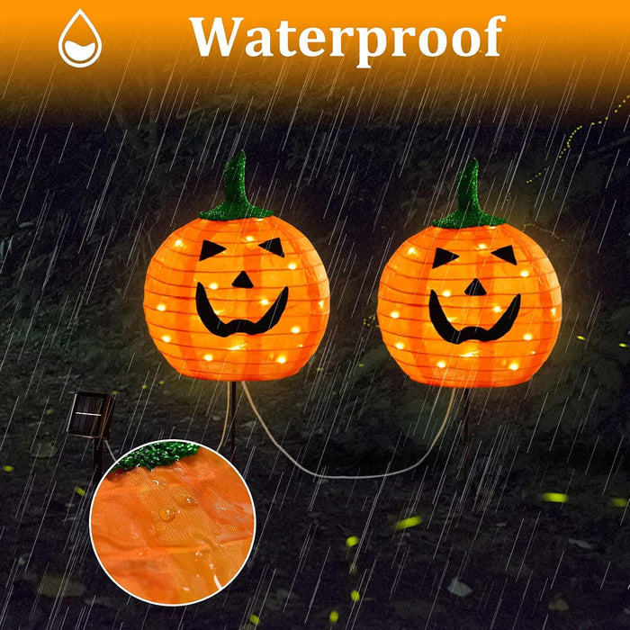 Solar Halloween Pumpkin LED Lights, Set of 2 Big Pumpkin Stake Lights 2 Modes for Outdoor Halloween Pathway Yard Garden Decoration (Warm White-Pumpkin, 2 Pack)