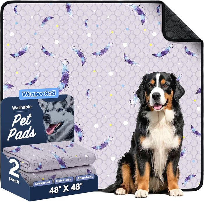 Washable Pee Pads for Dogs, 2Pack Reusable Puppy Pads, Super Absorbent & Leakproof Dog Pads, Anti-Slip Dog Pee Pads for Puppy Training & Incontinence, Feather Pattern 36"x41"