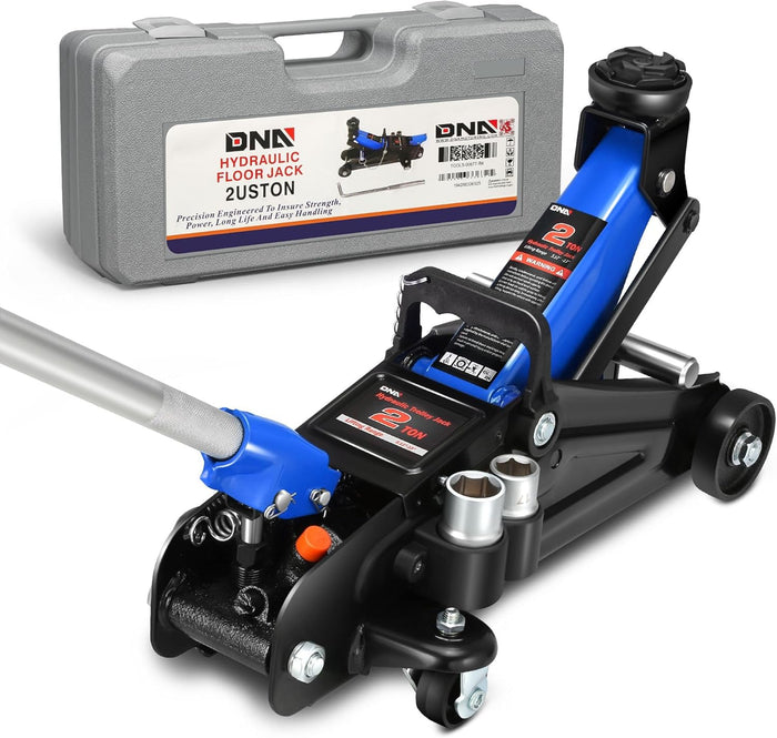 DNA Motoring TOOLS-00234 Low Profile Hydraulic Trolley Service/Floor Jack, 2 Ton (4000 lbs) Capacity, Lifting Range 5.1"-13", Black