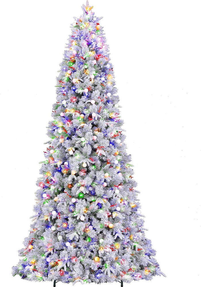 Hykolity 7.5 ft Prelit Artificial Christmas Tree, 2933 PE&PVC Branch Tips, 450 Warm White LED Lights, Metal Stand and Hinged Branches