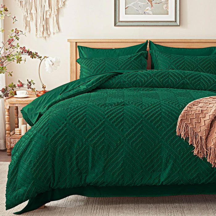 Zzlpp Full Comforter Set 7 Pieces, Beige Tufted Bed in a Bag with Comforter and Sheets, All Season Boho Bedding Sets with 1 Comforter, 2 Pillow Shams, 2 Pillowcases, 1 Flat Sheet, 1 Fitted Sheet