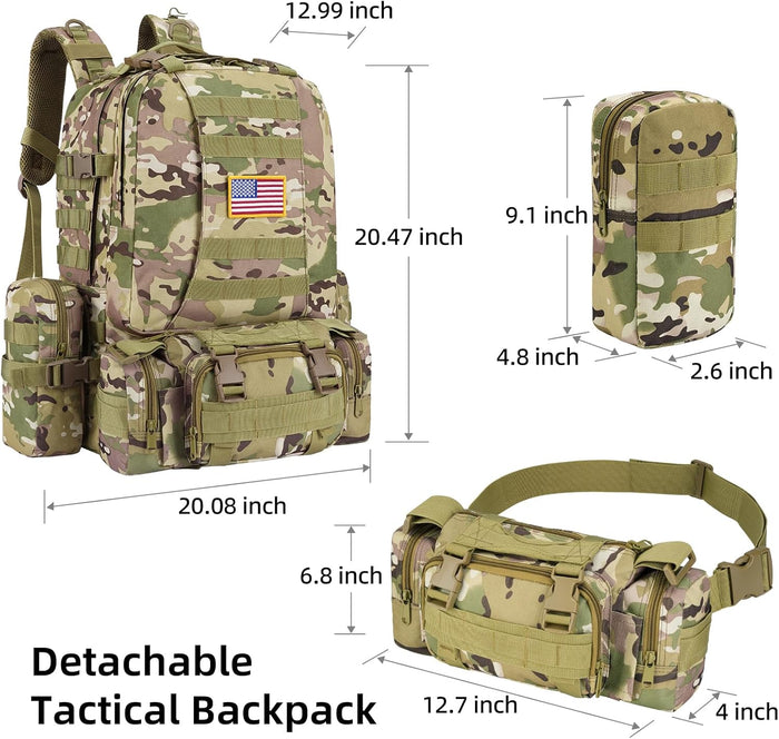 60L Tactical Military Backpack Large Capacity Army Rucksack with Detachable Molle Pouches for Men and Women (Camo, Large)