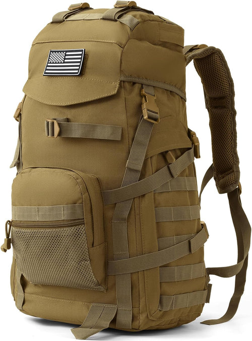 50L Tactical Backpack for Men and Women, Water-Resistant Molle Rucksack, Large Military Assault Pack for Hiking, Hunting, Camping, Gym & Outdoor Survival Khaki