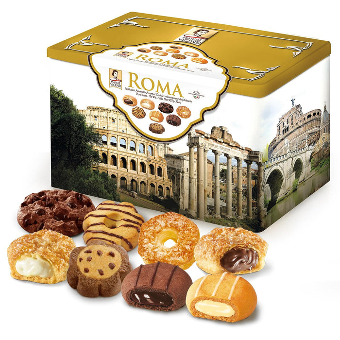 Matilde Vicenzi Verona Cookie Tin - Gourmet Italian Cookies Assortment in Individually Wrapped Trays - Pastries & Bakery Dessert for Christmas Gifts - Assorted Cookies in Italian Design Gift Tin 25.4oz (720g)