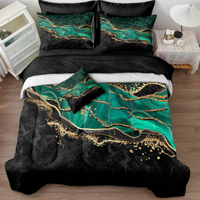 Black Gold Comforter Set 8 Pcs Red Marble Bedding Queen Size Bed in A Bag Stone Texture Abstract Room Decor