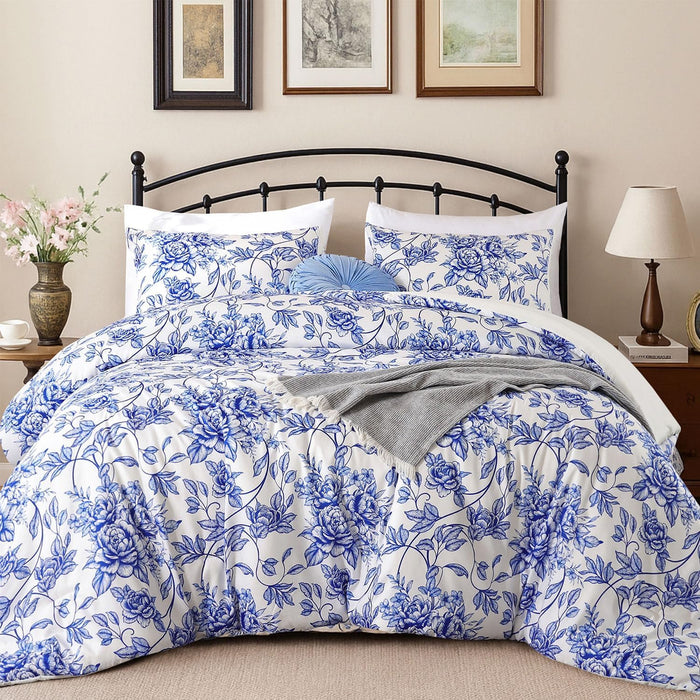 JANZAA Comforter Set Comforter Floral Bedding Sets Flowers Bed Comforter 1 Soft Reversible Botanical with 2 Pillow Shams (Pink, Queen)