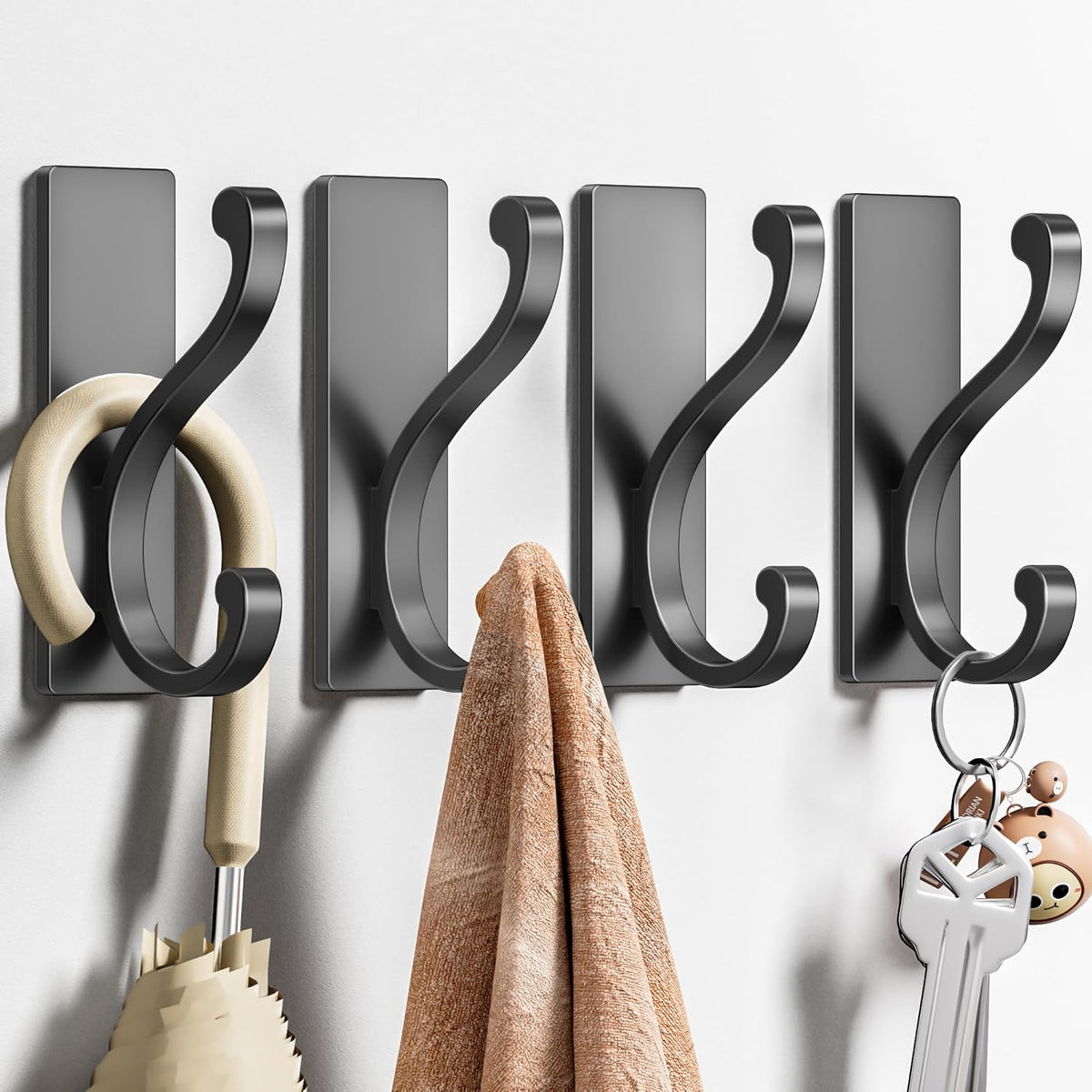 6 Pack Self Adhesive Coat Hooks - Gold Wall Hooks Wall Mount for Clothes, Towel, Robes, Keys, Purse, Backpack, Heavy Duty Hooks for Door Kitchen Bathroom Shower Rental Houses, Hold 13lbs.