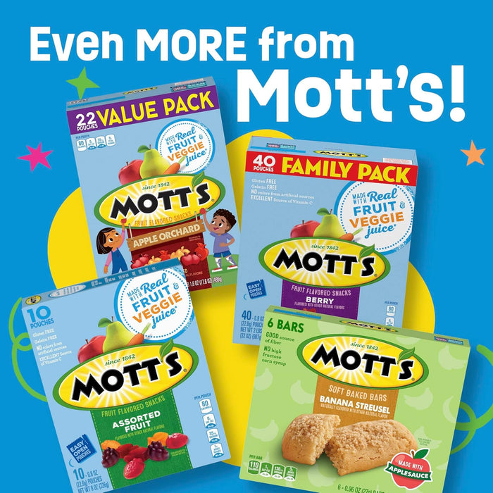 Mott's Fruit Flavored Snacks, Assorted Fruit, Gluten Free Snack, Stocking Stuffers, Family Pack, 40 Ct, 32 oz