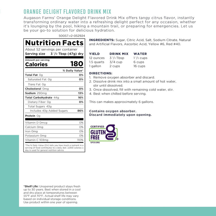 Augason Farms Orange Delight Drink Mix Can, Emergency Food Supply, Everyday Meals, 52 Servings