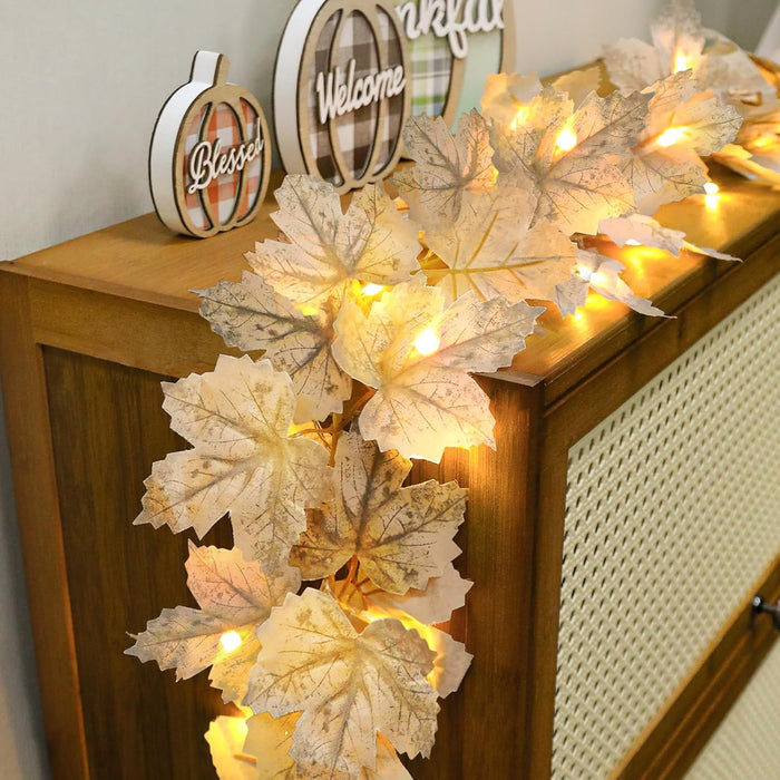 Timer - 2 Pack Fall Decor Fall Garland with Lights Fall Decorations for Home, Lighted Maples Leaves Garland Total 13Ft 40LED Battery Operated Autumn Harvest Halloween Thanksgiving Decor Indoor Outdoor