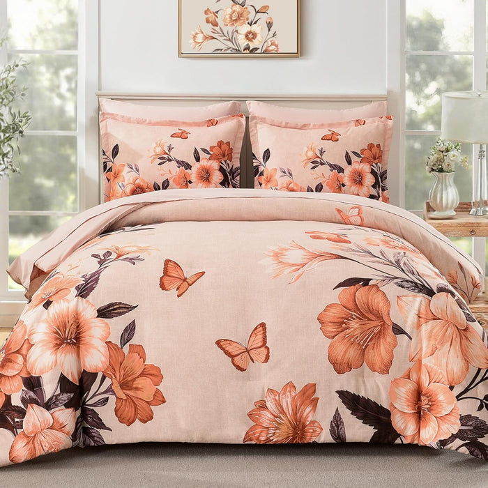 Floral Comforter Set Queen Size, 7 Pieces Burgundy Bed in a Bag, Elegant Floral Butterfly Comforter and Sheet Set, Soft Microfiber Bedding Set for All Seasons(Burgundy,90"x90")