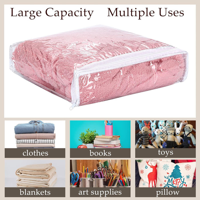 Kingdder 16 Pcs Clear Vinyl Zippered Sweater Storage Bags with Zipper 10 x 10 x 2.5 Inch Plastic Sheet Organizer and Storage for Clothing Blankets Sheet Linen Bed Pillow Cube Organizer