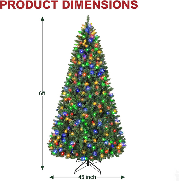 Hykolity 6 ft Prelit Christmas Tree, Artificial Christmas Tree with 250 Color Changing LED Lights, 1032 Tips, Metal Stand and Hinged Branches, 10 Color Modes