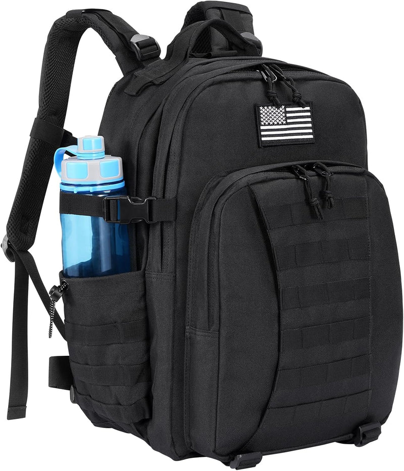 Tactical Backpack for Men, Military Army Rucksack 40L Large Molle Army Assault Pack with Bottle Holder, Day Pack Bug out Bag Survival Backpack for Hiking, Hunting, Travel, Camping, Black Camo