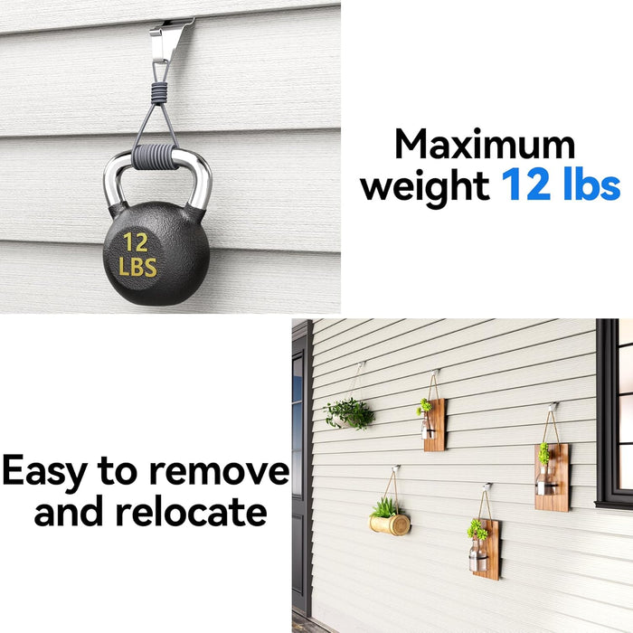20 Pack Vinyl Siding Hooks, No Hole Siding Hanging Hangers, Heavy-Duty Stainless Steel Vinyl Siding Hanger, Reusable Siding Clips for Hanging Holiday Decorations, Plaques, String Light