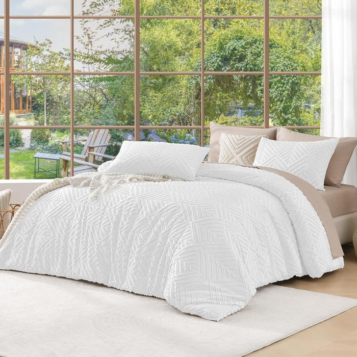 Andency King Size Comforter Set Beige, 3 Pieces Boho King Bedding Comforter Set Cream, All Season Soft Lightweight Tufted Textured Down Alternative Comforter Fluffy Bed Set