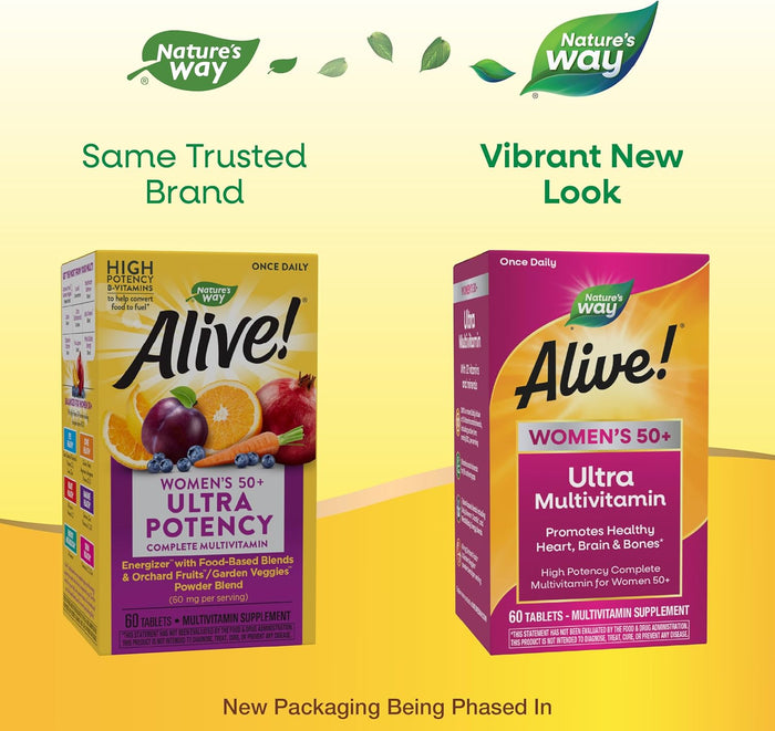 Nature’s Way Alive! Vitamins for Women 50 Plus, Complete Multivitamin, High Potency Formula, with Methylated B12, Gluten-Free, 60 Tablets