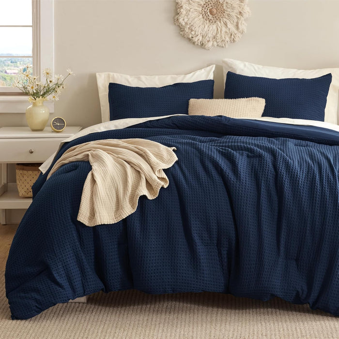 Bedsure Waffle Comforter Set Queen, Soft and Breathable Khaki Bedding Comforter Set, 3 Pieces, 1 Waffle Weave Comforter (90" x 90") and 2 Pillowcases(20" x 26")