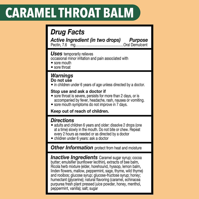Ricola Throat Balm Caramel Throat Drops with Liquid Center, 34 Count, Coat & Protect Your Throat, Daily Throat Relief & Protection, Oral Demulcent