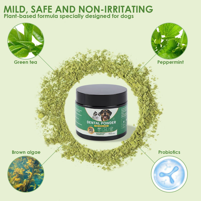 Dog Teeth Cleaning Powder，Dog Dental Powder，Herbal Mint for Cleaning Teeth and freshening Breath. Suitable for Small, Medium and Large Dogs.（3.52oz）
