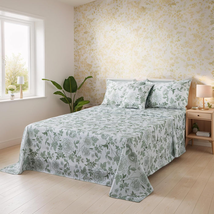 FADFAY Shabby Floral Bedding Elegant Peony Sheets Set Luxury Bedding Collections 100% Egyptian Cotton Deep Pocket, 4 Piece-King Size