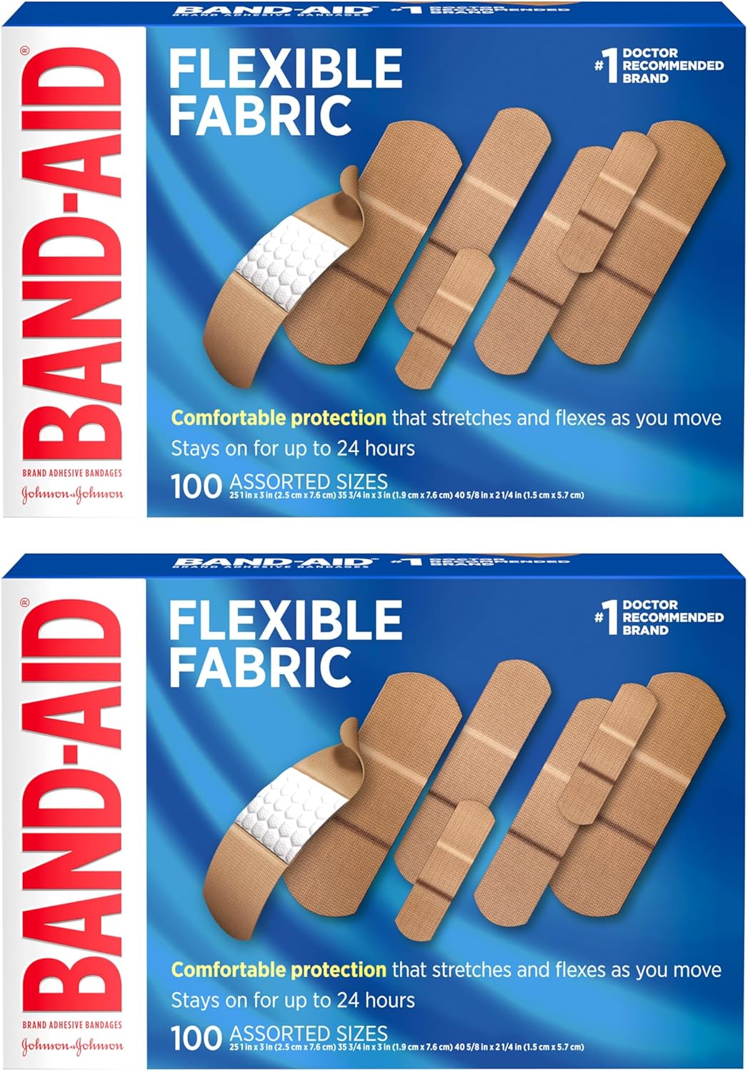 Band-Aid Brand Flexible Fabric Sterile Adhesive Bandages, Comfortable Cushioned Wound Care & Protection for Minor Cuts, Scrapes & Burns, First Aid, Hurt-Free Comfort Pad, One Size 1x3 In, 100 Count