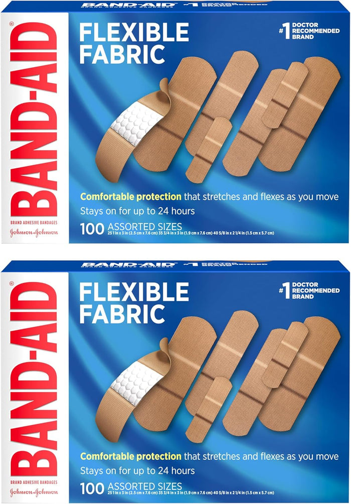 Band-Aid Brand Flexible Fabric Sterile Adhesive Bandages, Comfortable Cushioned Wound Care & Protection for Minor Cuts, Scrapes & Burns, First Aid, Hurt-Free Comfort Pad, One Size 1x3 In, 100 Count