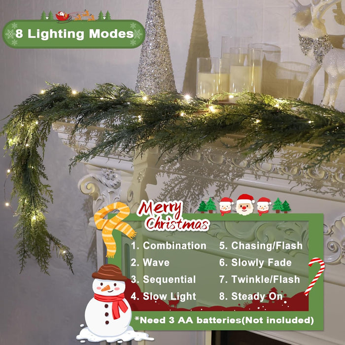 6 Ft Christmas Pine Garland - Artificial Pine Greenery Garland with Lights for Christmas Table Fireplace Wall Home Decoration