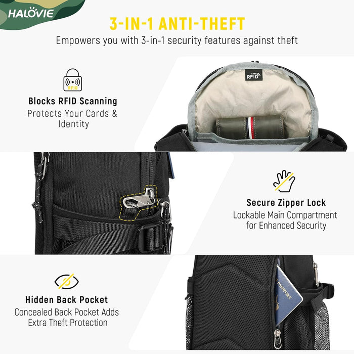 HALOVIE Crossbody Sling Bag Anti Theft Crossbody Backpack RFID Sling Backpack Lightweight Travel Hiking Chest Bag