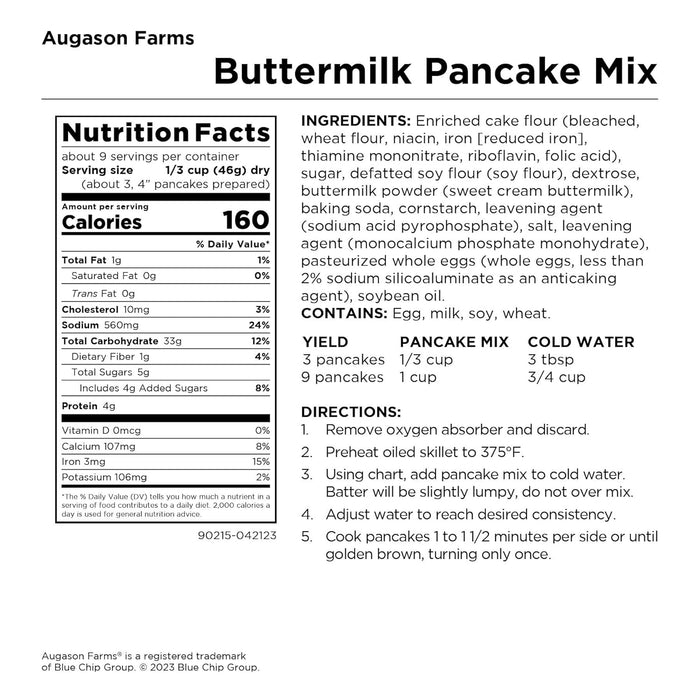 Augason Farms Buttermilk Pancake & Waffle Mix Resealable Pouch, Emergency Food Supply, Everyday Meals, 10 Servings