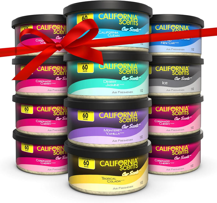 Can Air Freshener and Odor Neutralizer by California Scents, Stocking Stuffers, Set of 12 Spillproof Cans for Home and Car, Coronado Cherry, 1.5 Oz Each